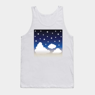 Clouds | Stars | Gradient | White Blue Yellow | Dark Tank Top